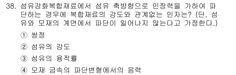 금속재료기사 2018년 38번 - 금속재료에서 섬유 재료의 강도는 섬유의 길이와 직경에 크게 의존하며, 이... 에 관한 핵심 기출문제