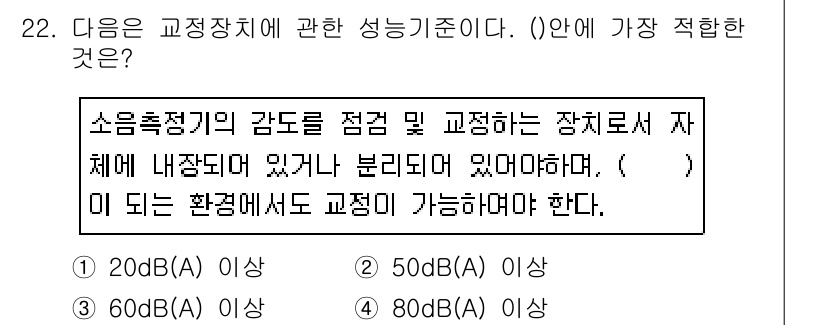 소음진동산업기사 2019년 22번 - 정답 4는 소음 직책 기준을 초과하는 값을 포함하여 인체에 미치는 영향을... 에 관한 핵심 기출문제