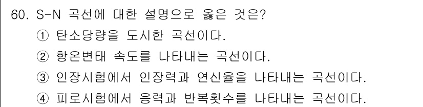 용접기사 2019년 61번 - S-N 곡선은 재료의 피로 수명을 나타내는 곡선으로, 주기적 하중에 대한... 에 관한 핵심 기출문제