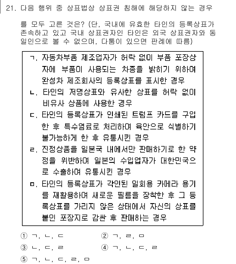 변리사_1차(1교시) 2016년 19번 - 문제에서 제시된 상황은 상표권과 관련된 사용의 제한을 다루고 있습니다. ... 에 관한 핵심 기출문제
