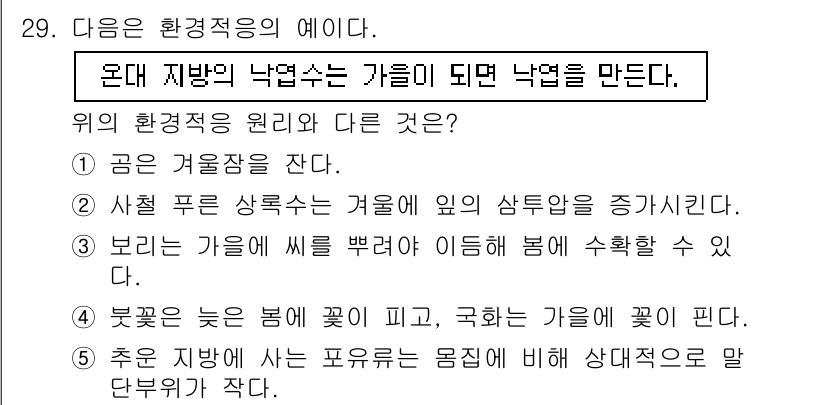 변리사_1차(3교시) 2015년 29번 - 정답인 4번은 '추운 지방'에서 '몸체'에 적적으로 영향을 미친다는 점에... 에 관한 핵심 기출문제