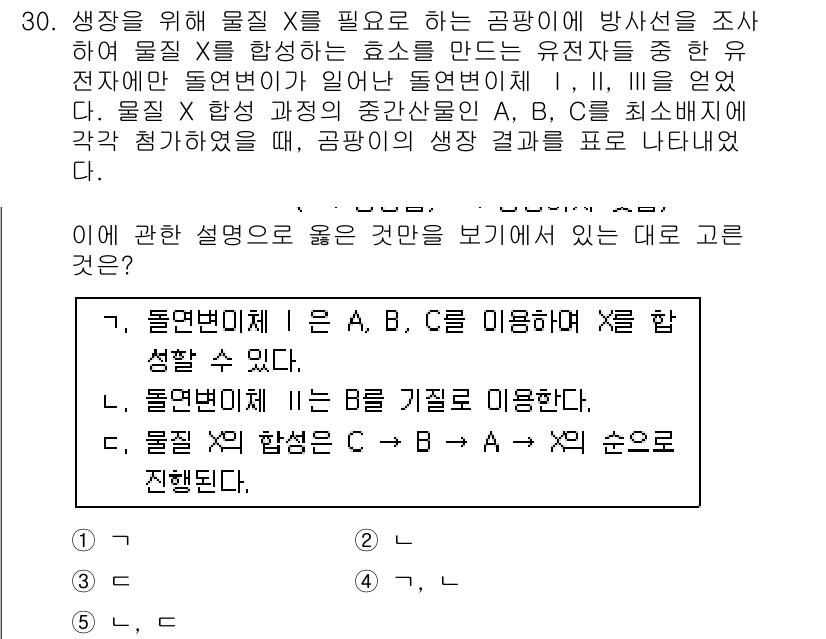 변리사_1차(3교시) 2017년 31번 - 주어진 문제는 물질 X를 생명 유지에 필요로 하는 과정을 설명하는 내용입... 에 관한 핵심 기출문제