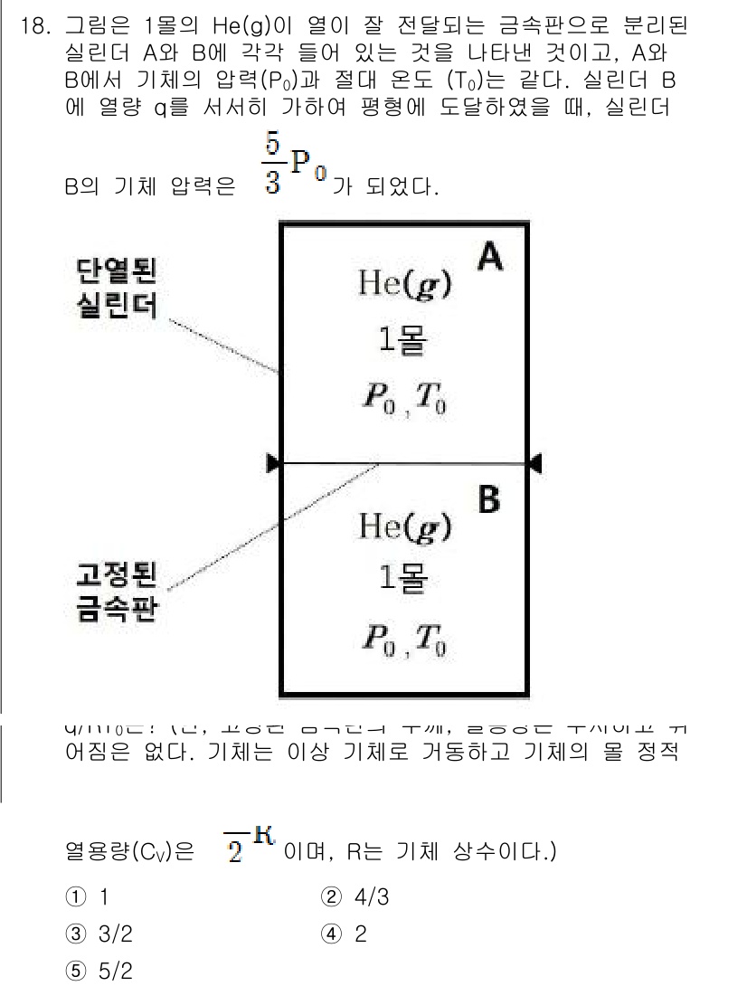변리사_1차(3교시) 2018년 18번 - 주어진 문제에서 A와 B 사이의 열역학적 과정에서 헬륨의 상태를 고려한 ... 에 관한 핵심 기출문제