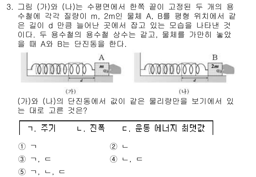 변리사_1차(3교시) 2019년 3번 - (가)와 (나)의 단진동 자세를 비교할 때, 두 물체 A와 B는 같은 진... 에 관한 핵심 기출문제