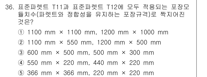 물류관리사_1교시 2017년 36번 - T11과 T12의 포장규격을 유지하기 위해 각각의 크기가 적절하게 배치되... 에 관한 핵심 기출문제