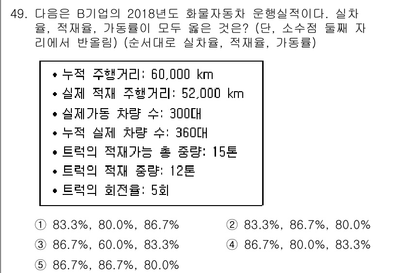 물류관리사_1교시 2018년 49번 - 정답 4번이 맞는 이유는 주어진 데이터를 통해 총 재고 적재의 변동성을 ... 에 관한 핵심 기출문제