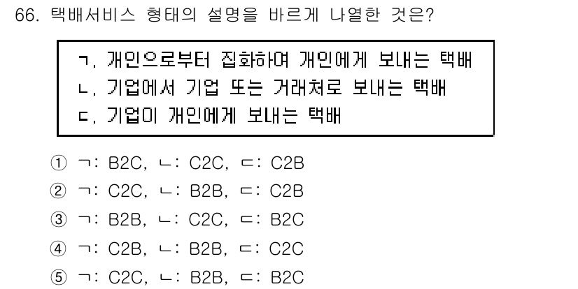물류관리사_1교시 2019년 66번 - C2B는 기업이 개인에게 서비스를 제공하는 형태로, 개인이 기업에게 상품... 에 관한 핵심 기출문제