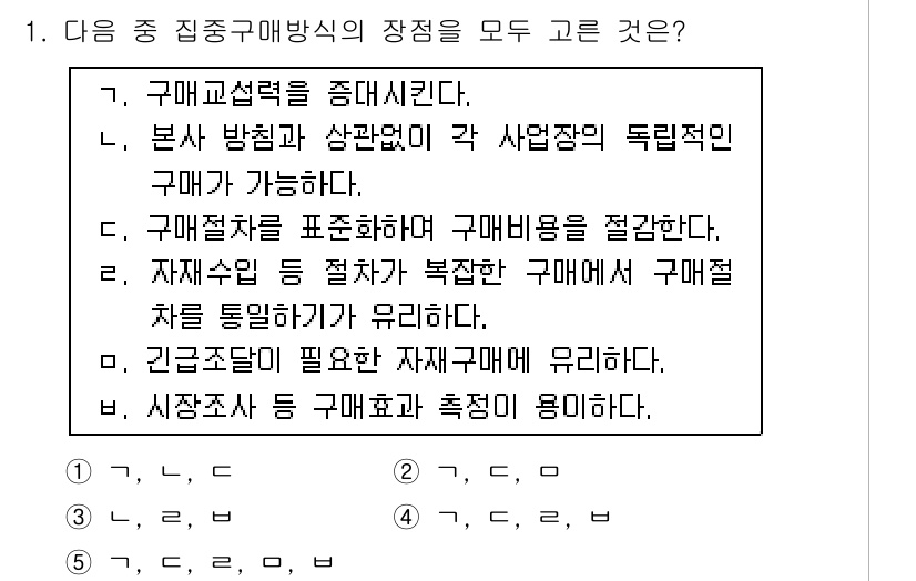 물류관리사_2교시 2015년 1번 - 이는 자재 수급 등의 복잡한 구매에 대해 체계적인 접근을 강조하며, 긴급... 에 관한 핵심 기출문제