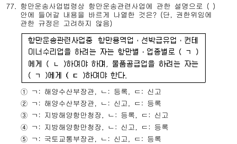 물류관리사_2교시 2016년 77번 - 해양운송사업법상 해양운송관련사업에 대한 설명은 물류공급망과 관련이 있습니... 에 관한 핵심 기출문제