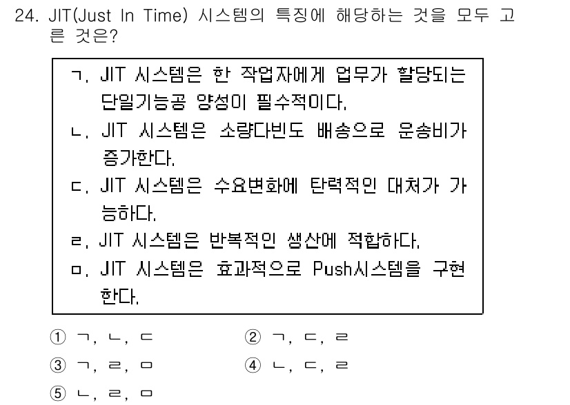 물류관리사_2교시 2018년 24번 - JIT(Just In Time) 시스템은 필요할 때 필요한 만큼만 생산함... 에 관한 핵심 기출문제