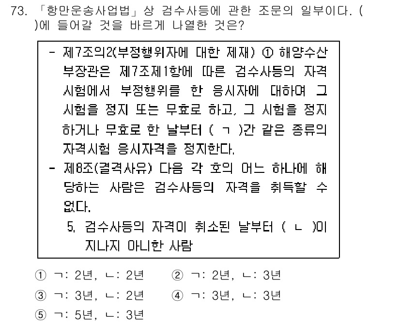 물류관리사_2교시 2018년 73번 - 정답 3은 해운업에서의 법적 요구사항과 상관이 없는 사항을 명확히 규명하... 에 관한 핵심 기출문제