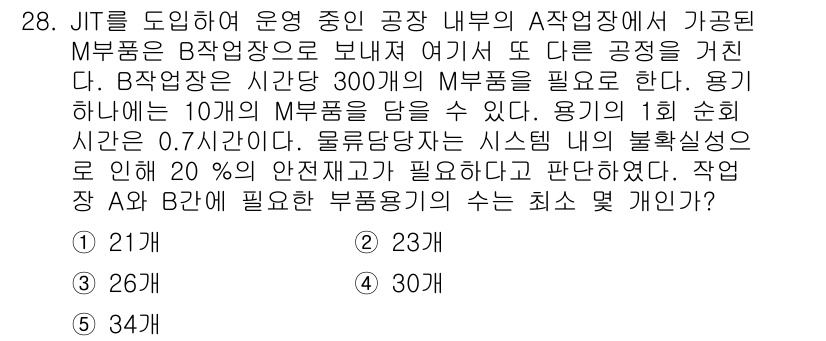 물류관리사_2교시 2019년 28번 - JIT(Just In Time) 시스템에서는 필요한 수량의 부품이 정확한... 에 관한 핵심 기출문제