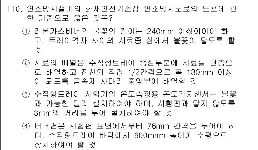 소방시설관리사 2019년 110번 - 연소 방지 설비의 화재 안전 기준에서 연소 방지 도로와 관련하여, 1항은... 에 관한 핵심 기출문제
