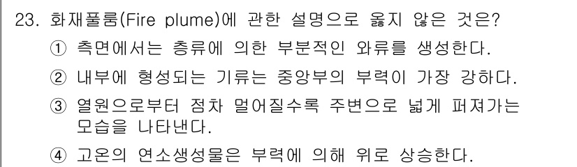 소방시설관리사 2019년 23번 - 3번 옵션인 "열원으로부터 점적 멀어질수록 주변은 넓게 퍼져가는 모습을 ... 에 관한 핵심 기출문제