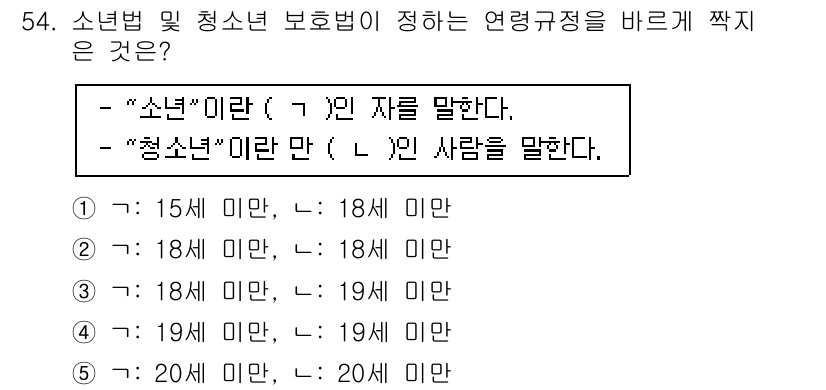 청소년상담사_1급(1교시)(구) 2015년 54번 - '청소년'은 만 18세 미만인 사람을 지칭하므로, '소녀'와 '청소년'의... 에 관한 핵심 기출문제