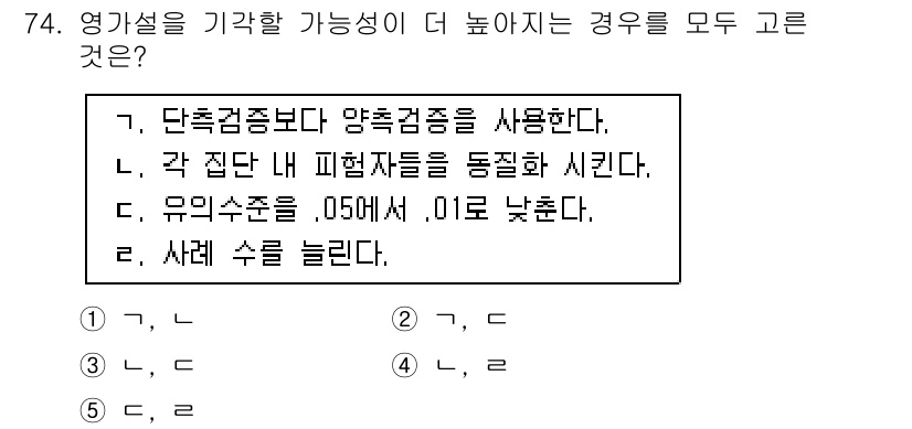 청소년상담사_1급(1교시) 2015년 74번 - 정답 4번은 '사례 수를 늘린다.'입니다. 사례 수를 증가시키면 연구의 ... 에 관한 핵심 기출문제