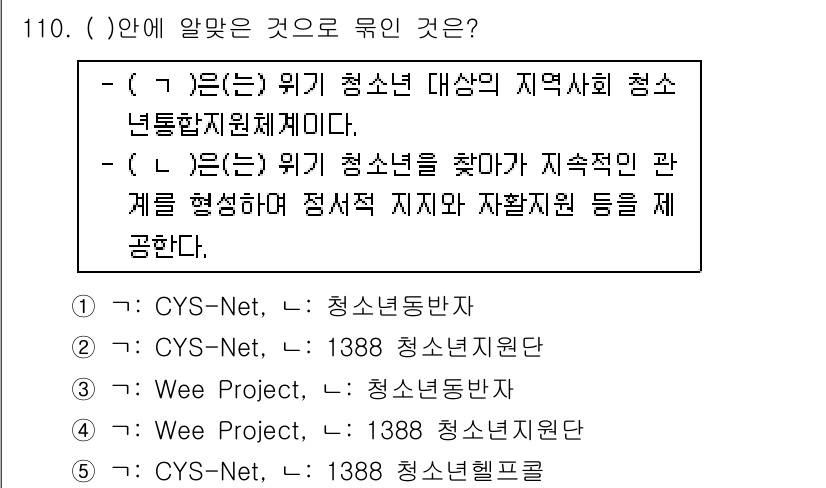 청소년상담사_1급(2교시)(구) 2015년 110번 - 이유: CYS-Net은 청소년 관련 지역사회 청소년 보호 체계의 일환으로... 에 관한 핵심 기출문제