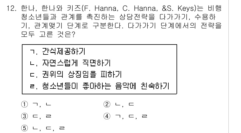 청소년상담사_1급(2교시)(구) 2015년 12번 - 이는 청소년들이 선호하는 음악을 통해 친밀감을 형성하고, 상담자와의 관계... 에 관한 핵심 기출문제