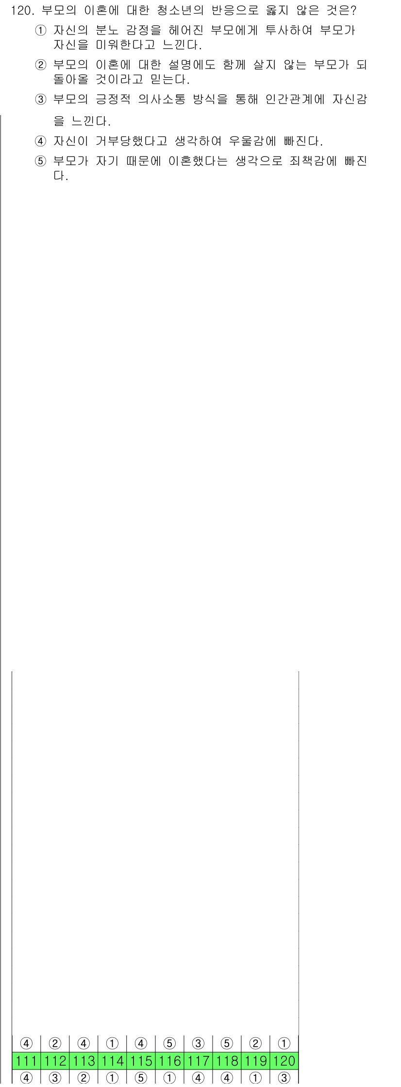 청소년상담사_1급(2교시) 2015년 120번 - 정답 3번은 자신이 가해자라는 사실을 인지하고, 이를 통해 피해자의 마음... 에 관한 핵심 기출문제
