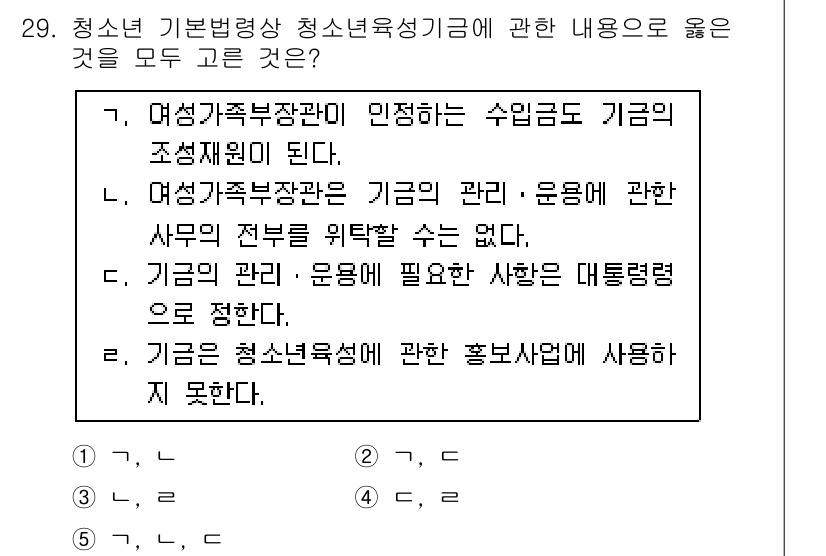 청소년상담사_1급(1교시)(구) 2016년 29번 - 청소년기본법에 따라 청소년육성기금은 관리 및 운영에 대한 규정이 있으며,... 에 관한 핵심 기출문제