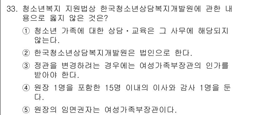 청소년상담사_1급(1교시)(구) 2016년 33번 - 해당 자격증의 핵심 개념을 묻는 객관식 문제