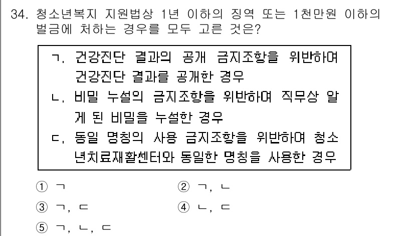 청소년상담사_1급(1교시) 2016년 34번 - 비밀 보호의 금지 조항을 위반하여 직무상 알게 된 비밀을 누설하는 경우는... 에 관한 핵심 기출문제