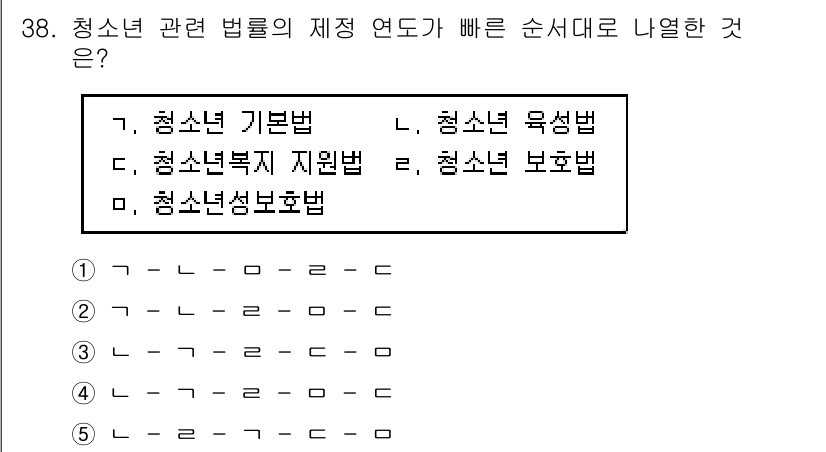 청소년상담사_1급(1교시)(구) 2017년 38번 - 정답 4번인 "청소년복지지원법"이 포함된 법률이 청소년 기본법, 청소년 ... 에 관한 핵심 기출문제