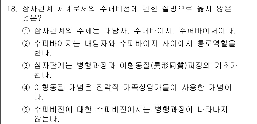 청소년상담사_1급(1교시)(구) 2018년 18번 - 5. 슈퍼비전은 병행관계와 이행동질(異形同質)의 기초가 된다. 이 표현은... 에 관한 핵심 기출문제