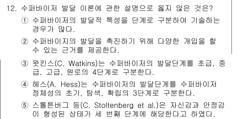 청소년상담사_1급(1교시)(구) 2019년 12번 - . 4단계는 W.C. Watkin의 수퍼바이저 발달단계를 설명하는 데 적... 에 관한 핵심 기출문제
