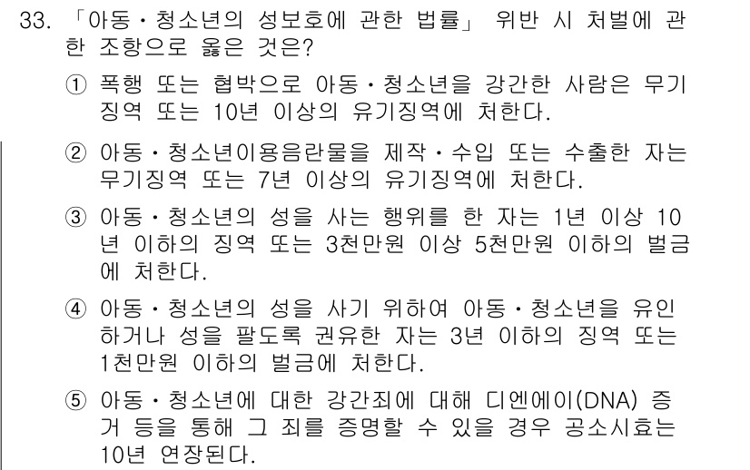 청소년상담사_1급(1교시)(구) 2019년 33번 - 아동·청소년의 성은 보호받아야 하며, 상담 시 성에 대한 명확한 이해와 ... 에 관한 핵심 기출문제