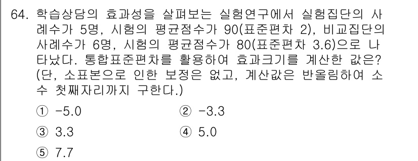 청소년상담사_1급(1교시)(구) 2019년 64번 - 정답은 3.입니다. 학습 상담단의 효율성을 평가할 때 각 집단의 평균 점... 에 관한 핵심 기출문제