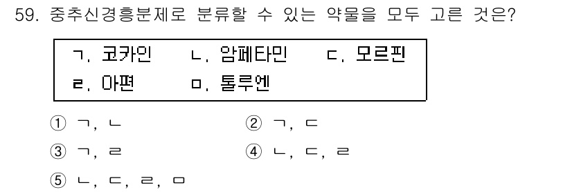 청소년상담사_1급(2교시) 2016년 59번 - 중추신경흥분제에 해당하는 약물로는 코카인, 암페타민, 그리고 모르핀 등이... 에 관한 핵심 기출문제