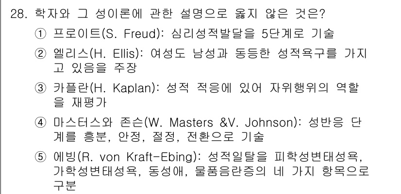 청소년상담사_1급(2교시)(구) 2017년 28번 - 3번인 "마스터스와 존슨(William H. Masters & Virgi... 에 관한 핵심 기출문제
