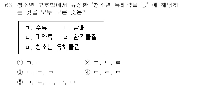 청소년상담사_1급(2교시) 2017년 63번 - 청소년 보호법에서 ‘청소년 유해약물’은 청소년의 건강과 안전을 해칠 수 ... 에 관한 핵심 기출문제