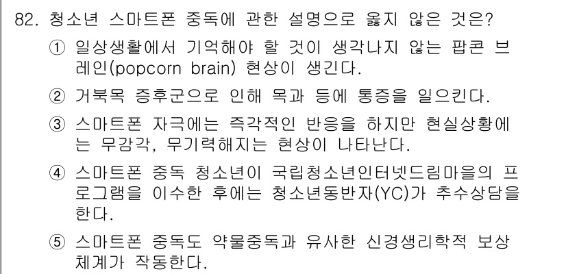 청소년상담사_1급(2교시)(구) 2018년 82번 - 핵심 해설: '팝콘 브레인'은 스마트폰 중독으로 인해 뇌가 자극에 과민해... 에 관한 핵심 기출문제