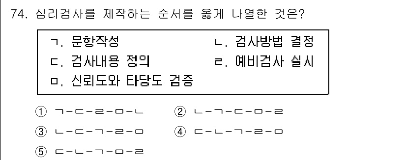 청소년상담사_2급(1교시)(구) 2015년 74번 - 심리검사를 제작하는 순서는 먼저 기초 이론과 문항작성(문항작성), 그 다... 에 관한 핵심 기출문제