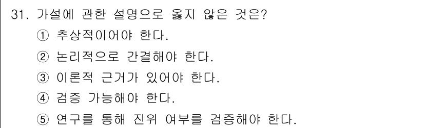 청소년상담사_2급(1교시) 2015년 31번 - 가설에 대한 설명 중에서 '추상적이어야 한다'는 것은 가설의 중요한 특성... 에 관한 핵심 기출문제