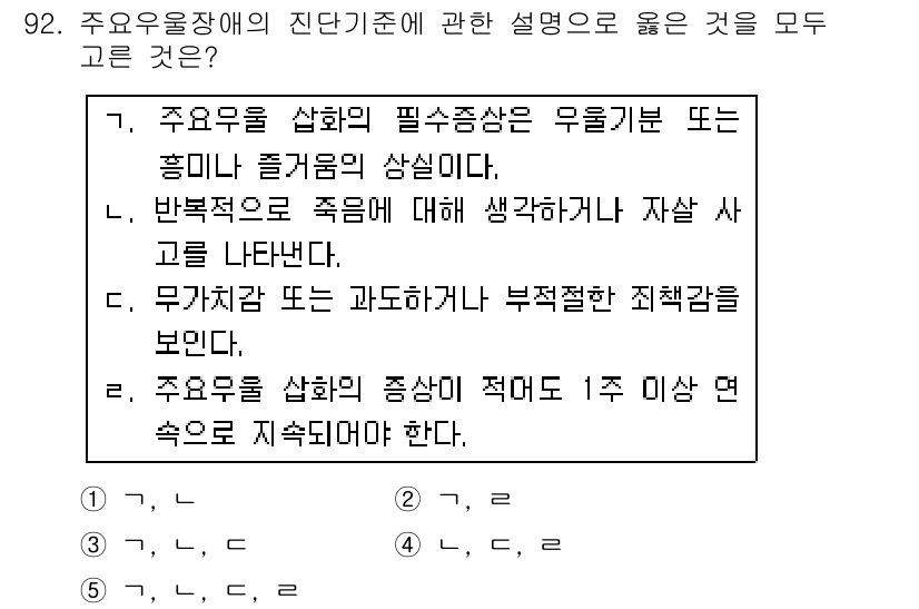 청소년상담사_2급(1교시)(구) 2016년 94번 - 정답 2번은 진단 기준에 대한 명확한 설명을 제공하고 있습니다. 유의미한... 에 관한 핵심 기출문제