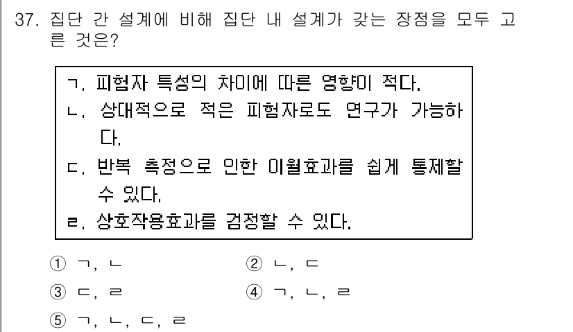 청소년상담사_2급(1교시) 2016년 39번 - 정답인 이유:
피험자 특성은 연구 결과에 직접적인 영향을 미치므로, 집단... 에 관한 핵심 기출문제