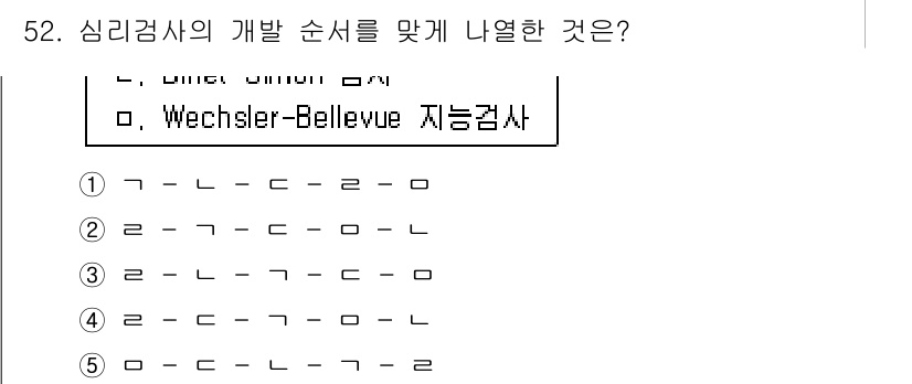 청소년상담사_2급(1교시)(구) 2017년 52번 - Wechsler-Bellevue 검사란 여러 심리검사 중 하나로, 지능을... 에 관한 핵심 기출문제
