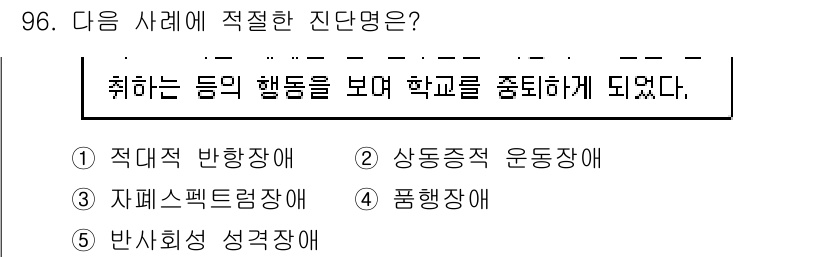 청소년상담사_2급(1교시)(구) 2018년 96번 - 해당 사례에서 '취하는 행동'이 학업에 부정적인 영향을 미치고 있으며, ... 에 관한 핵심 기출문제