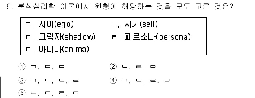 청소년상담사_2급(1교시)(구) 2019년 6번 - 분석심리학에서 자아(ego), 그림자(shadow), 아님아(anima)... 에 관한 핵심 기출문제