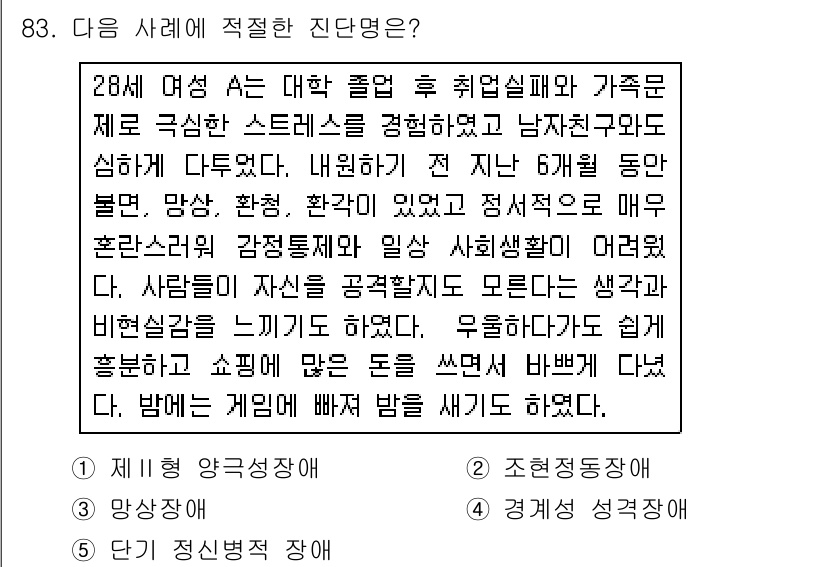 청소년상담사_2급(1교시) 2019년 83번 - 주어진 사례는 스트레스를 잘 처리하지 못하는 청소년의 상황을 나타냅니다.... 에 관한 핵심 기출문제