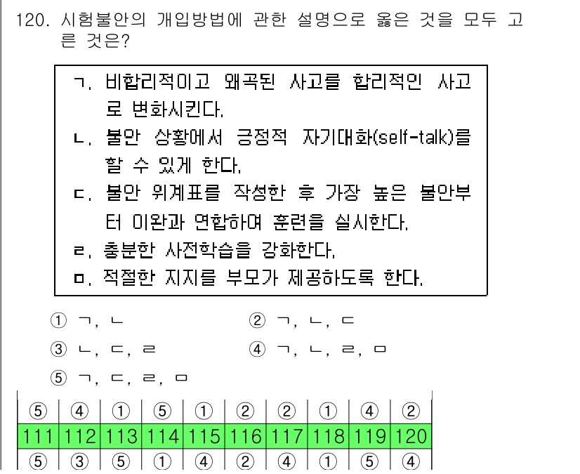 청소년상담사_2급(2교시)(구) 2015년 120번 - 정답 4번은 출제 방향성을 강조하는 내용으로, 문제 해결이나 시험 준비 ... 에 관한 핵심 기출문제