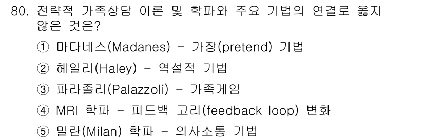 청소년상담사_2급(2교시) 2015년 80번 - 밀란(Milan) 학교는 의사소통 이론을 중심으로 하며, 주로 가족의 대... 에 관한 핵심 기출문제