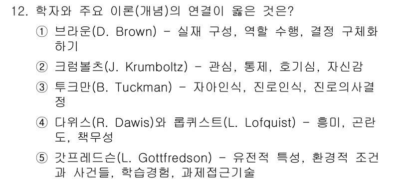 청소년상담사_2급(2교시)(구) 2016년 12번 - 정답 3번, 다위스(D. Wais)와 롤프슨(L. Lofquist)의 관... 에 관한 핵심 기출문제