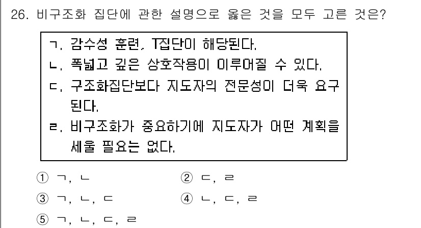 청소년상담사_2급(2교시) 2016년 26번 - 비구조화 집단은 감수성과 집단의 상호작용이 중요하며, 폭넓고 깊은 상호작... 에 관한 핵심 기출문제