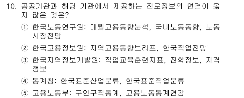 청소년상담사_2급(2교시) 2017년 10번 - 한국직업정보원은 직업 관련 정보와 교육훈련 정보 등 다양한 영역에서 정보... 에 관한 핵심 기출문제