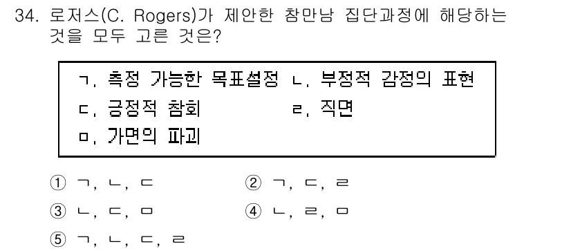 청소년상담사_2급(2교시)(구) 2018년 34번 - 로저스의 상담 이론은 개인의 자기실현을 중시하며, 내담자가 자신의 경험을... 에 관한 핵심 기출문제