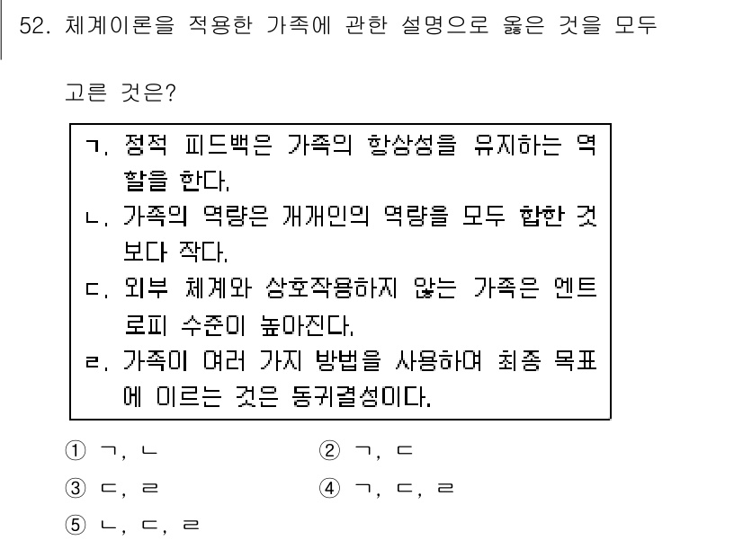 청소년상담사_2급(2교시)(구) 2019년 52번 - . 

정답인 이유는 외부 지식이나 영향이 가족의 정체성이나 역할을 변경... 에 관한 핵심 기출문제